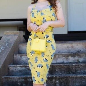 Collectif 50s Wanda Ravenous Raccoons Pencil Dress NWT